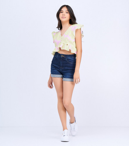 Natali Blusa Cuello En V Con Golas En Manga Y Ruedo TyperVD