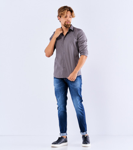 Camisa Billy Slim Popelina Strech Unicolor Sin Bolsillo UnserGR