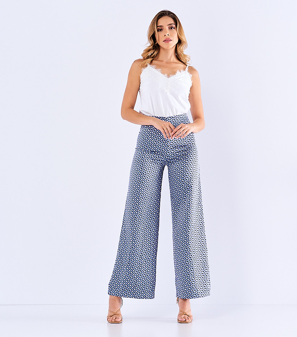Emma Pantalon Tiro Alto En Satin Estampado Derek 830052 AZ
