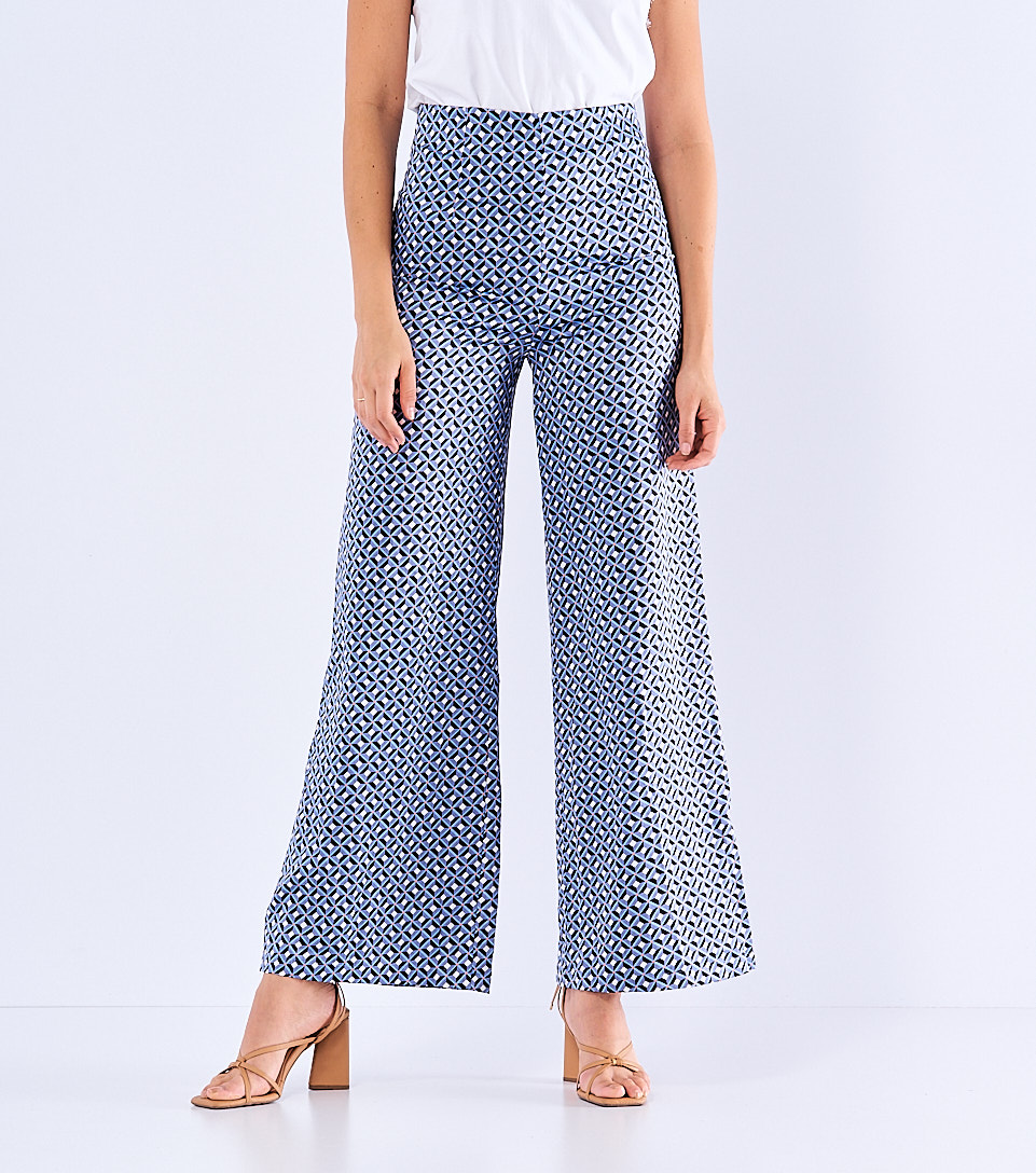 Emma Pantalon Tiro Alto En Satin Estampado Derek 830052 AZ