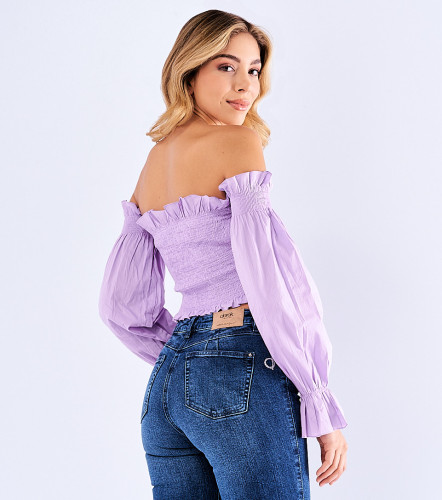 Blusa Corta Para Mujer Mangas Con Volumen Y Encauchado DerekLI
