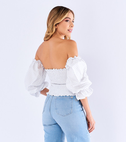 Blusa Tipo Corse A Rayas Manga 3 4 Con Boleros DerekAC