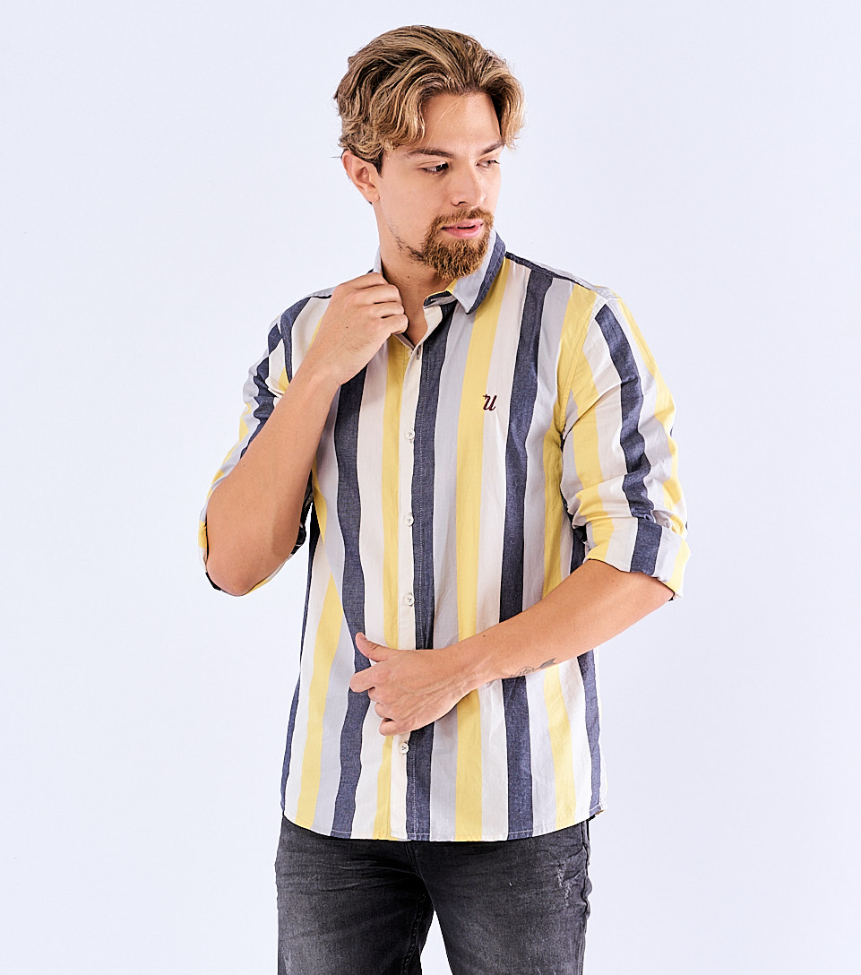 Camisa Para Hombre Slim A Rayas Manga Larga Unser 828626 AM