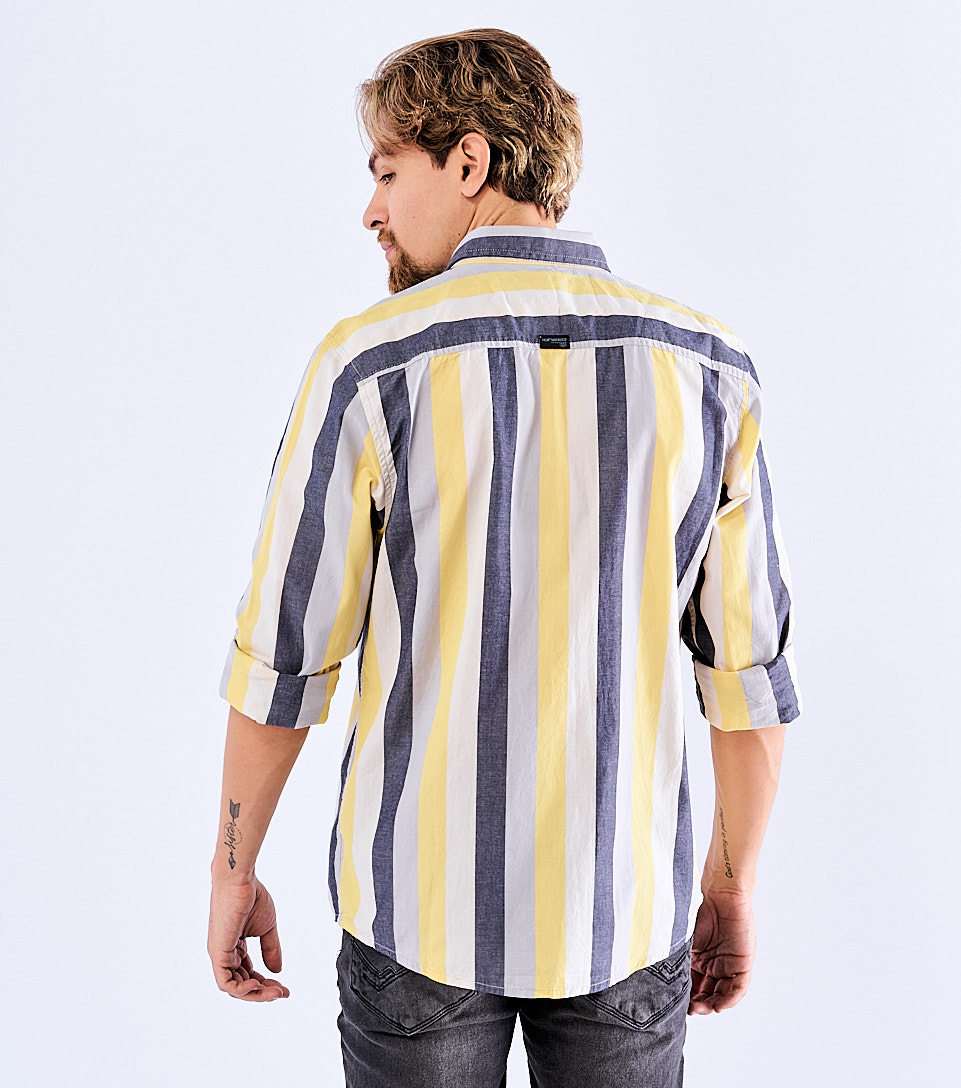 Camisa Para Hombre Slim A Rayas Manga Larga Unser 828626 AM