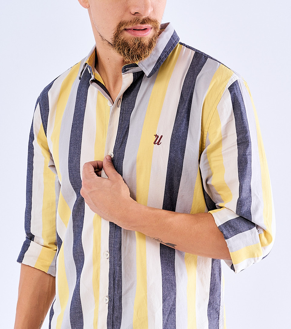 Camisa Para Hombre Slim A Rayas Manga Larga Unser 828626 AM