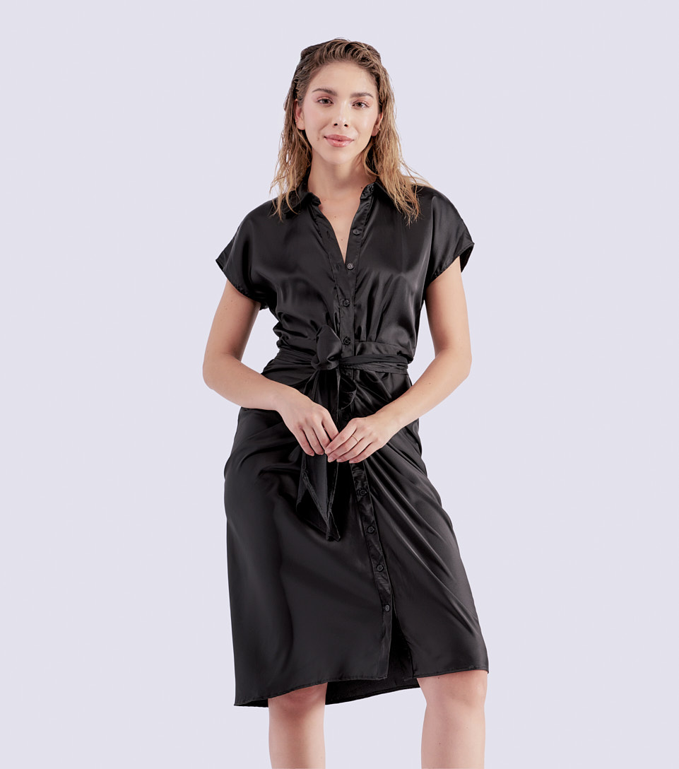 Vestido Para Mujer Camisero Con Drapeado Delantero DerekNG