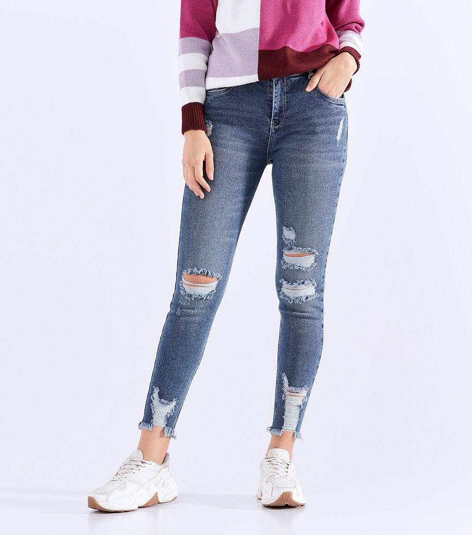 Jean Para Mujer Skinny Con Proceso Rotos Sidney Layla Derek 827943 AZ