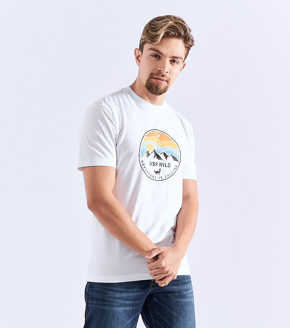 T Shirt Para Hombre Unicolor Con Estampado En Delantero Unser 826902 BL