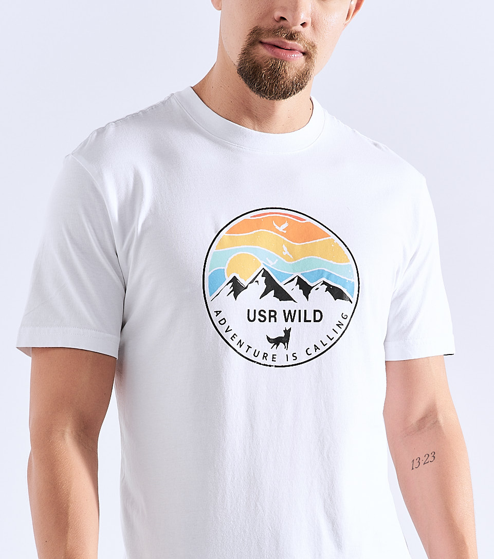 T Shirt Para Hombre Unicolor Con Estampado En Delantero Unser 826902 BL