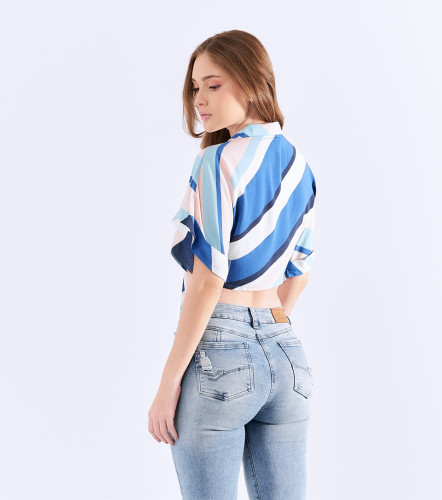 Blusa Para Mujer Corta De Anudar Con Hombro Pasado UnserAZ