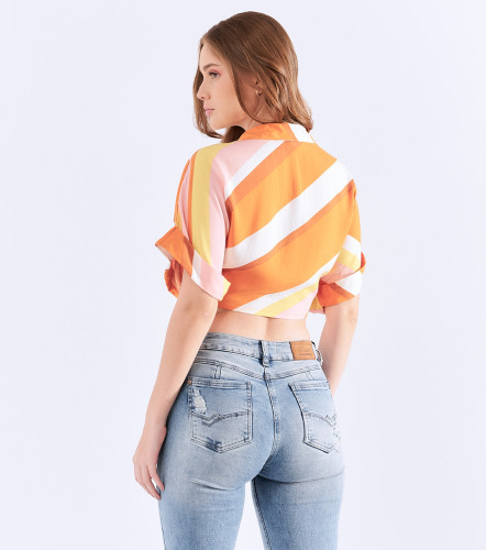 Blusa Para Mujer Corta De Anudar Con Hombro Pasado UnserNJ