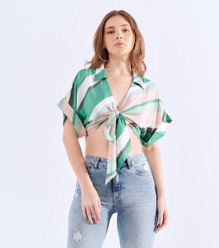 Blusa Para Mujer Corta De Anudar Con Hombro Pasado UnserVD