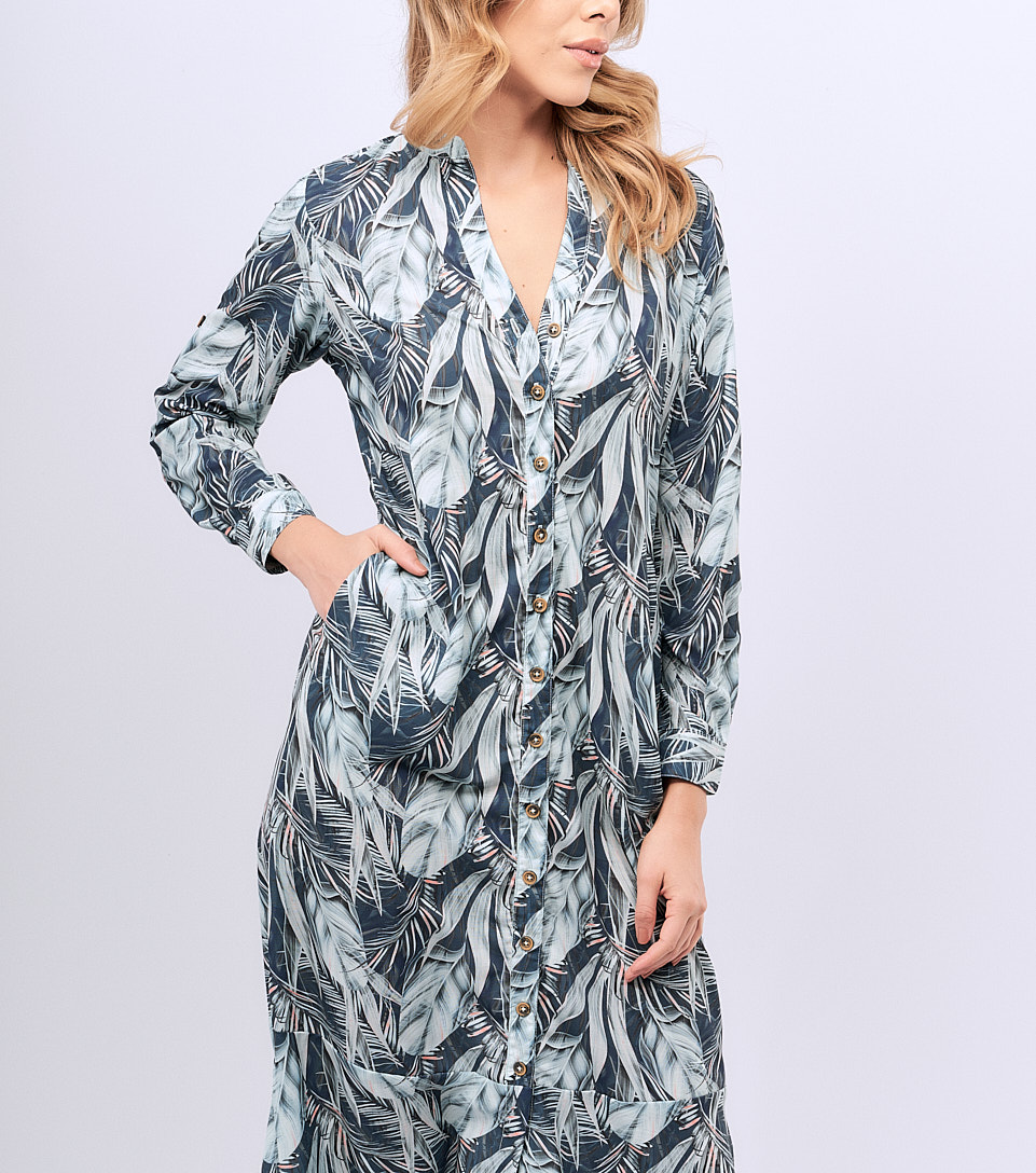 Vestido Camisero De Mujer Manga Larga Estampado Derek 828117 VD