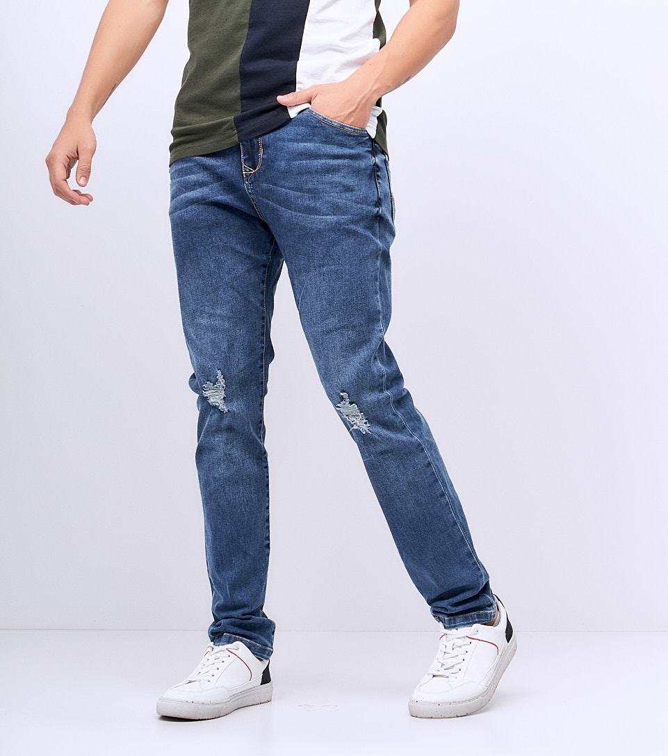 Jean Para Hombre Molderia Stell Rotos Con Trama Unser 830414 AZ