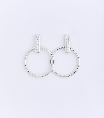 Aretes Aro Liso Piedras Imitacion Perlas DerekPT