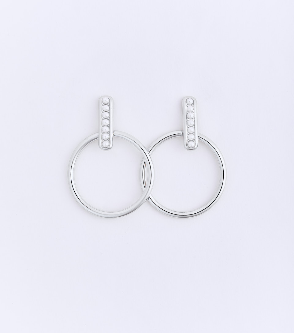 Aretes Aro Liso Piedras Imitacion Perlas DerekPT