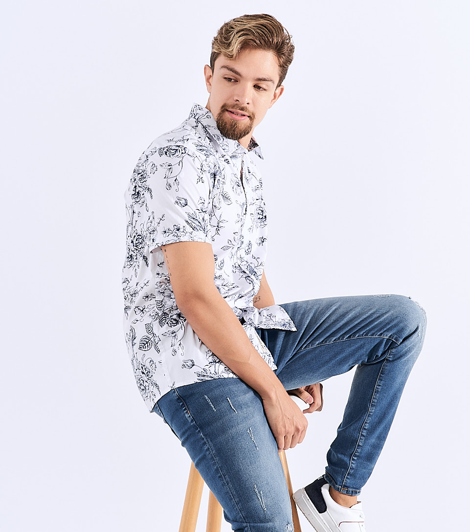 Camisa Para Hombre Molderia Slim Con Tela Estampada Maxiprint Unser 826894 BL