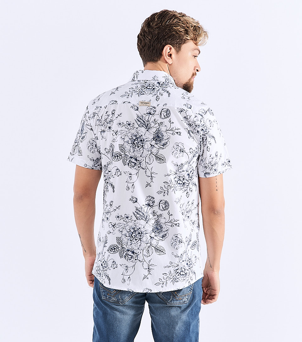 Camisa Para Hombre Molderia Slim Con Tela Estampada Maxiprint Unser 826894 BL