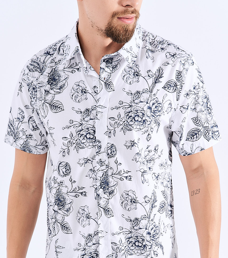 Camisa Para Hombre Molderia Slim Con Tela Estampada Maxiprint Unser 826894 BL
