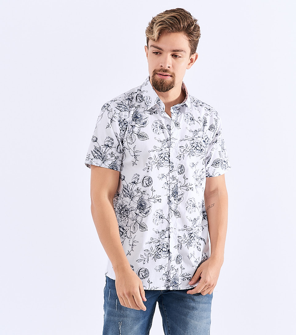 Camisa Para Hombre Molderia Slim Con Tela Estampada Maxiprint Unser 826894 BL