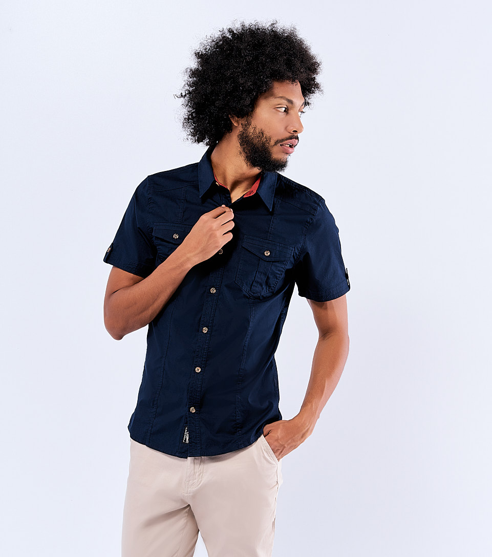 Camisa Slim Unicolor Con Cortes Unser 827206 AZ
