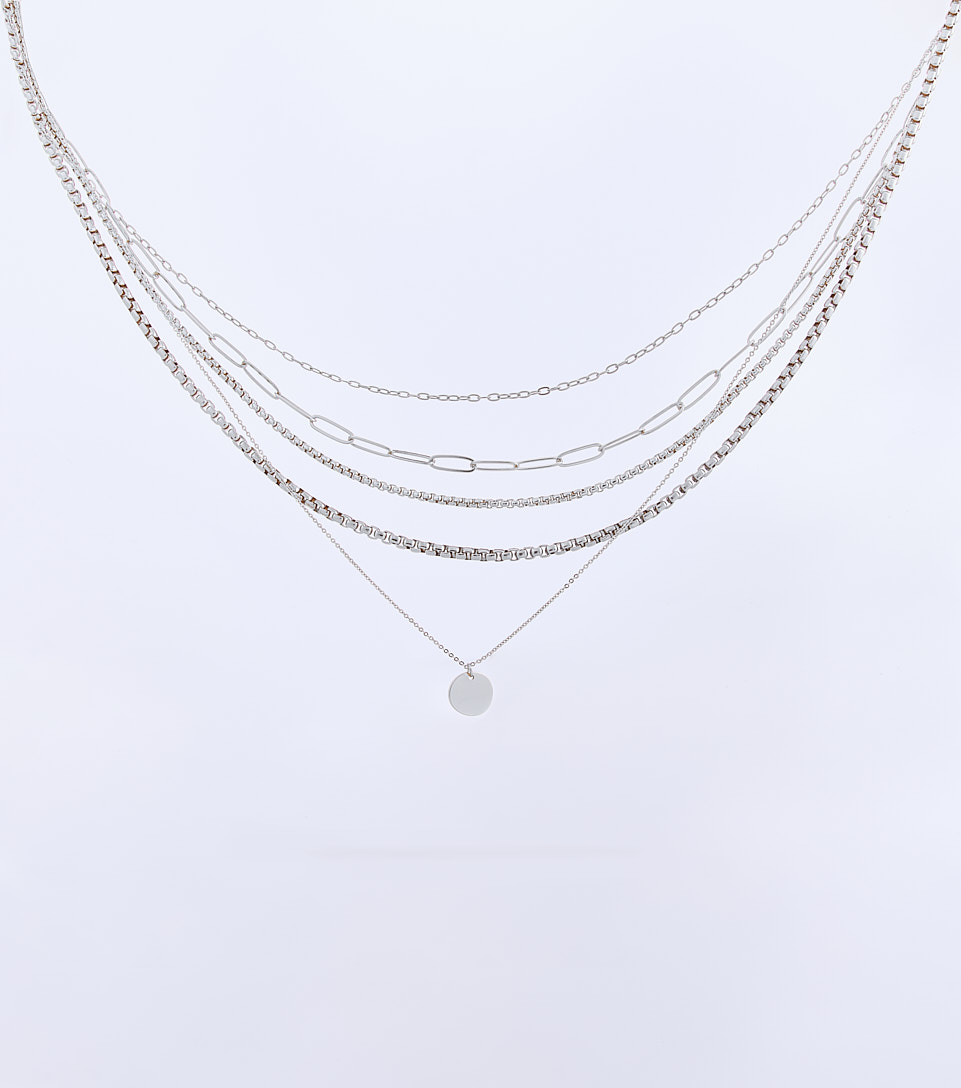 Collar Multicadena Con Dije Redondo Y Aretes Derek 830434 DO