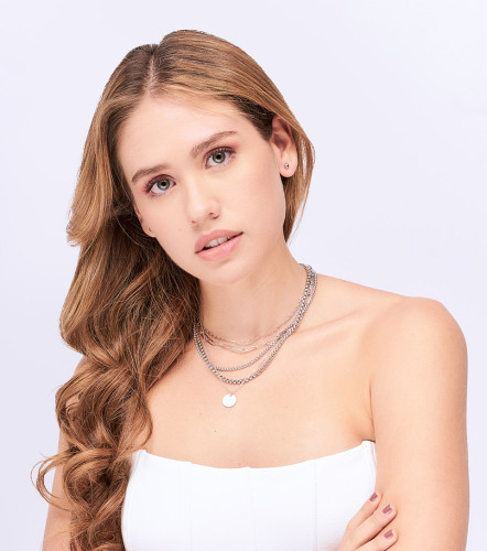 Collar Multicadena Con Dije Redondo Y Aretes DerekPT