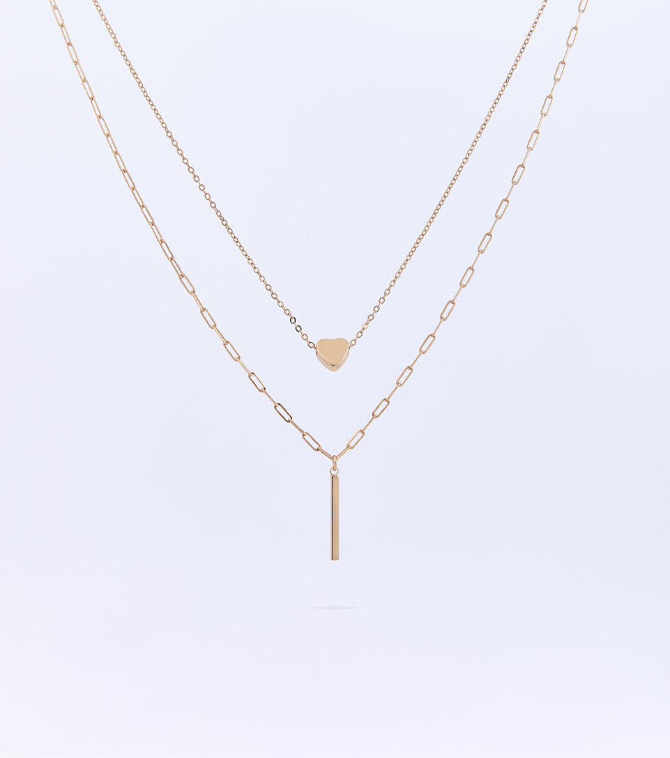 Collar Unicolor Dos Cadenas Dije Corazon Derek 830436 DO