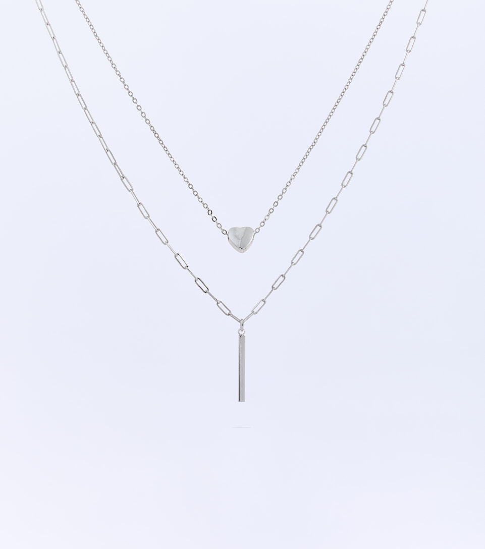 Collar Unicolor Dos Cadenas Dije Corazon DerekPT
