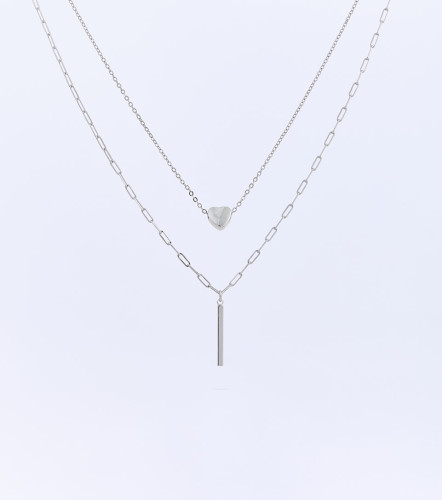 Collar Unicolor Dos Cadenas Dije Corazon DerekPT