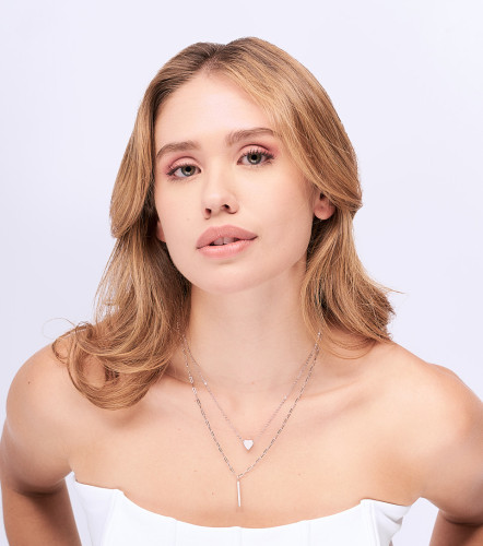 Collar Unicolor Dos Cadenas Dije Corazon DerekPT