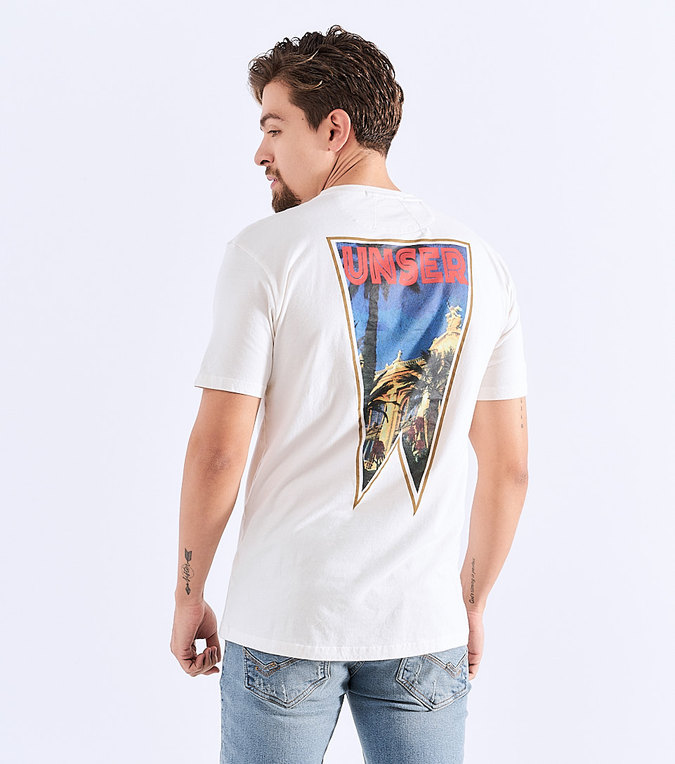T Shirt Para Hombre Molderia Comfort Unicolor Con Estampado En Delantero Y Espalda Unser 826999 AR