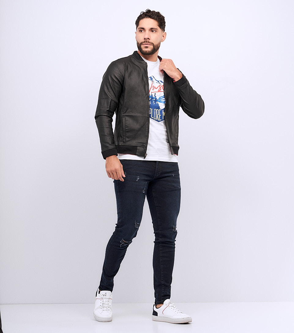 Chaqueta Para Hombre Tipo Cuerina Con Cortes Y Cremallera Unser 826906 NG