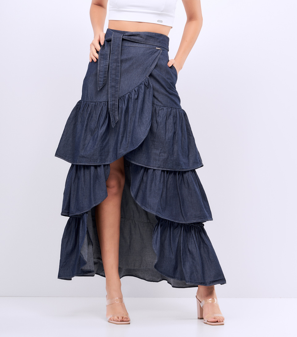 Falda Para Mujer En Chambray Con Golas Briana Derek 829290 AZ