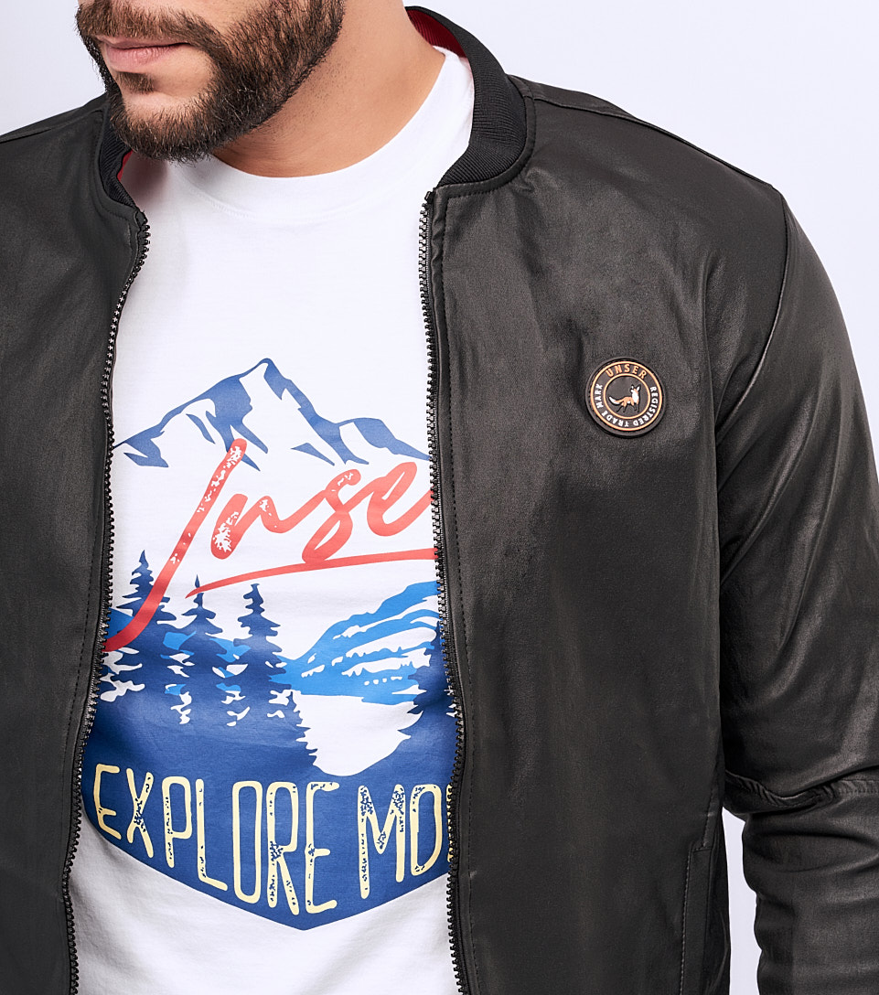 Chaqueta Para Hombre Tipo Cuerina Con Cortes Y Cremallera Unser 826906 NG