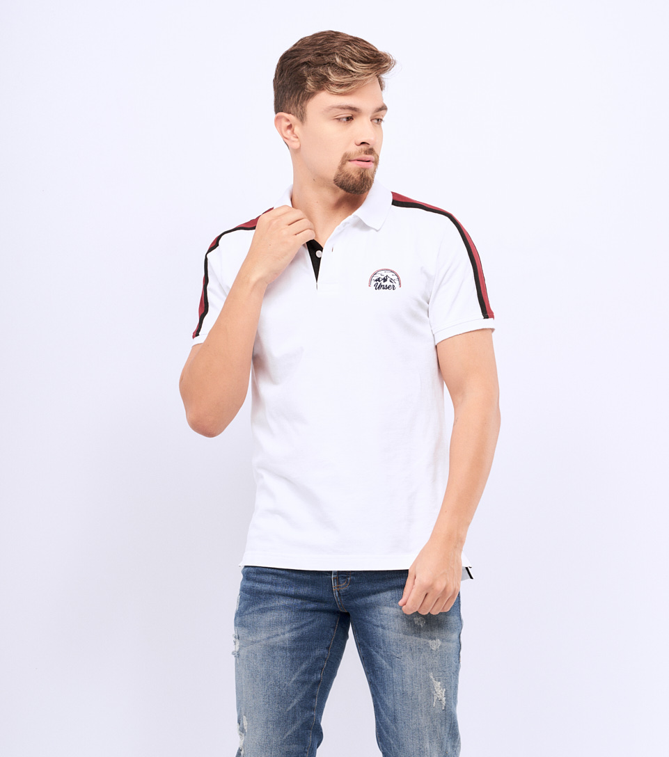 Polo Para Hombre Molderia Comfort Combinado Con Bordado Unser 829465 BL