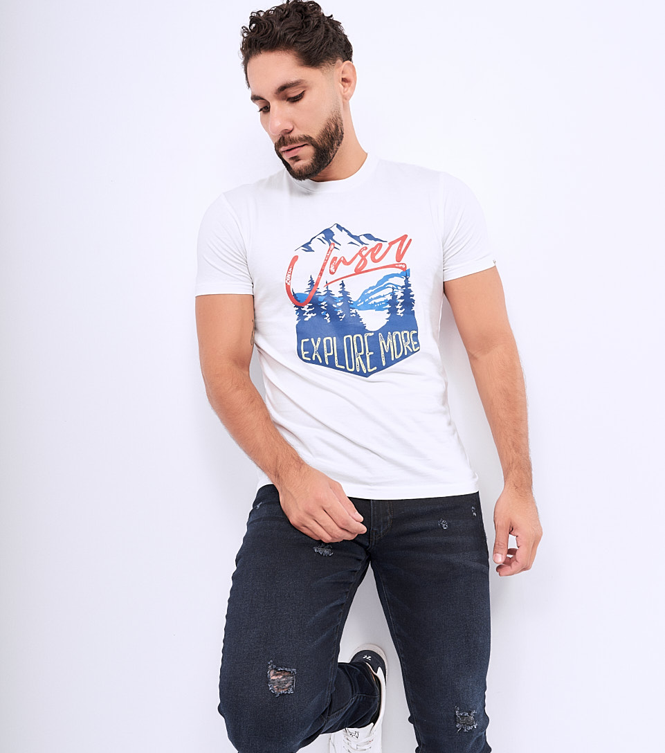 T Shirt Para Hombre Unicolor Con Estampado En Delantero Unser 828297 BL