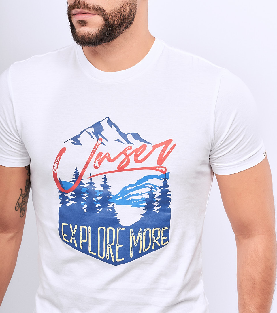 T Shirt Para Hombre Unicolor Con Estampado En Delantero Unser 828297 BL
