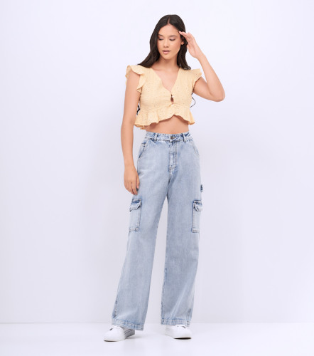 Natali Blusa Cuello En V Con Golas En Manga Y Ruedo TyperAM
