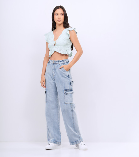 Natali Blusa Cuello En V Con Golas En Manga Y Ruedo TyperVD