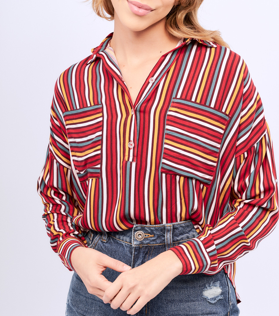 Blusa Para Mujer De Rayas Manga Larga Unser 829186 RJ