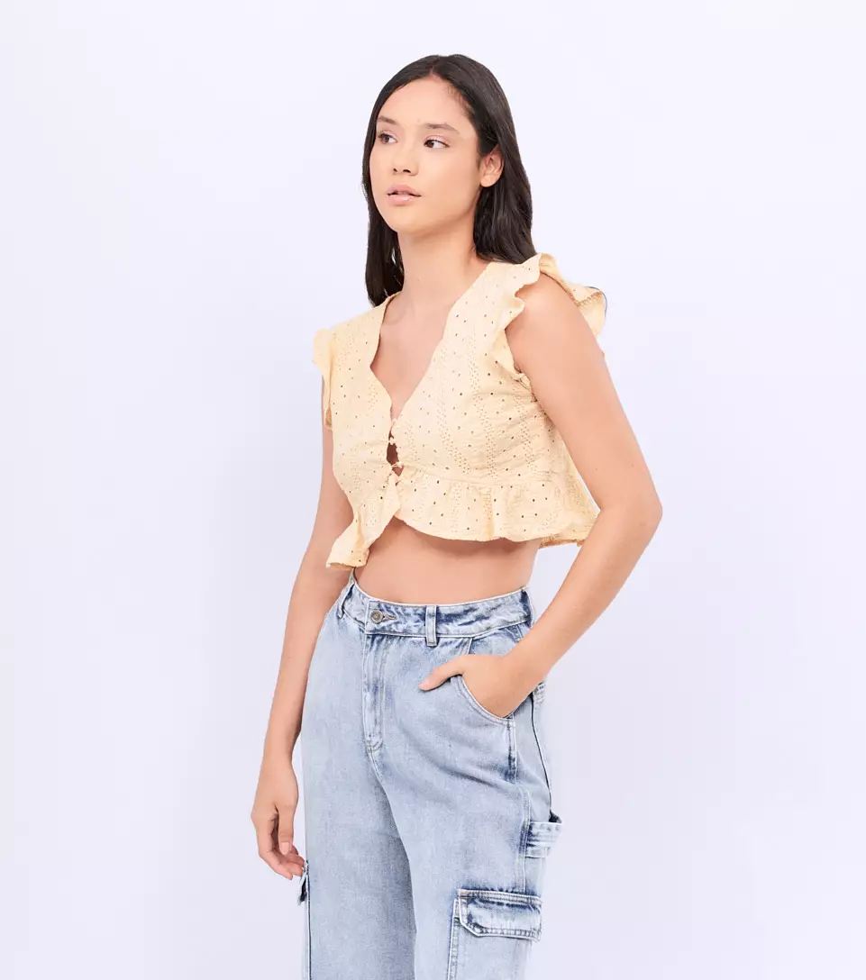 Natali Blusa Cuello En V Con Golas En Manga Y Ruedo TyperAM