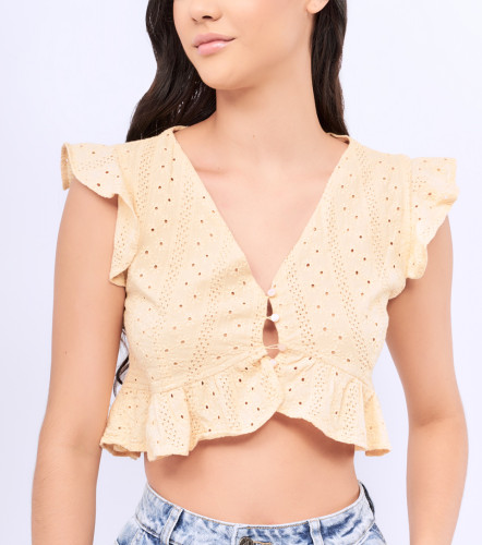 Natali Blusa Cuello En V Con Golas En Manga Y Ruedo TyperAM
