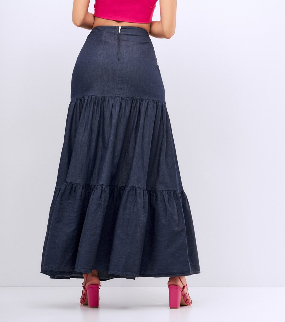 Falda Para Mujer Larga Amplia En Chambray Con Proceso Xia Derek 828276 AZ