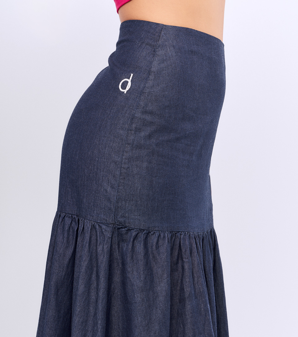 Falda Para Mujer Larga Amplia En Chambray Con Proceso Xia Derek 828276 AZ