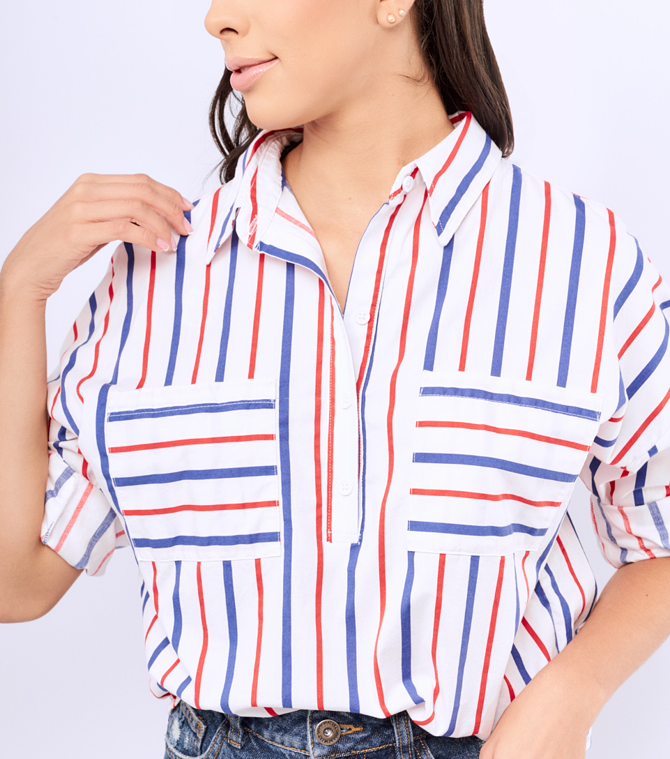 Blusa Para Mujer Camisera Oversize De Rayas Unser 829515 BL