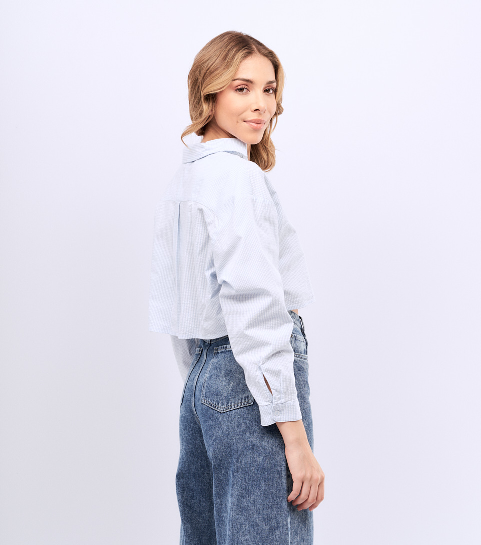 Mezclilla Outfit Blusa Cuadros Azul Camisa Para Mujer Cuadros