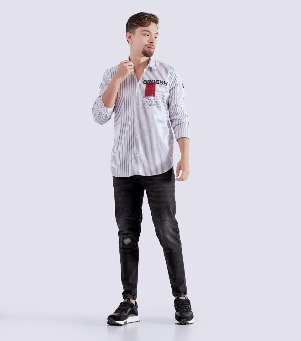 Simon Camisa Slim Manga Larga Masculina Groggy 827886 CU