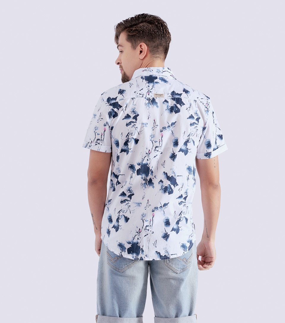 Camisa Para Hombre Molderia Slim Estampada Con Bolsillo Y Manga Corta Unser 828770 BL