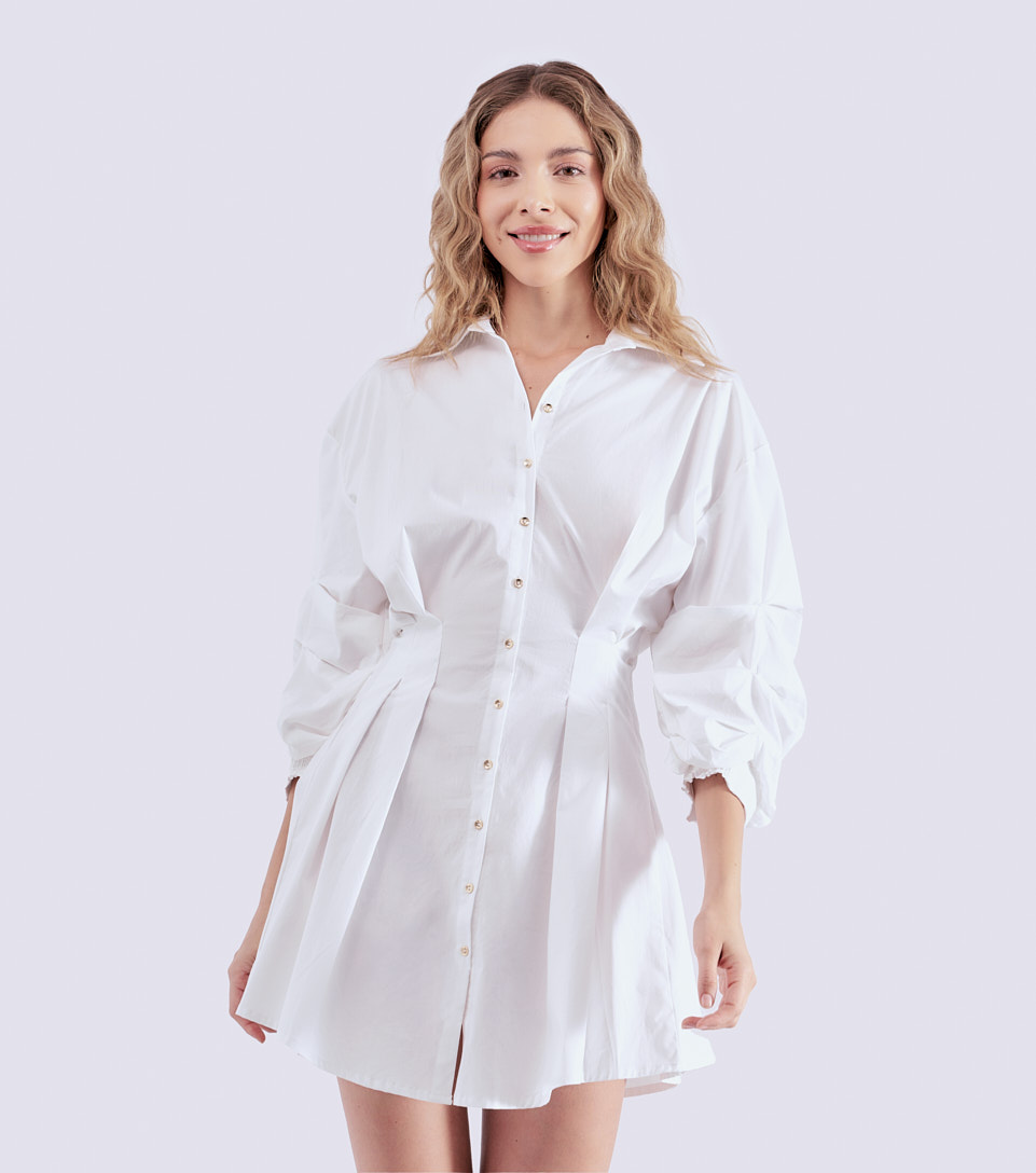 Vestido De Mujer Camisero Manga 3 4 Unicolor Derek 822992 BL